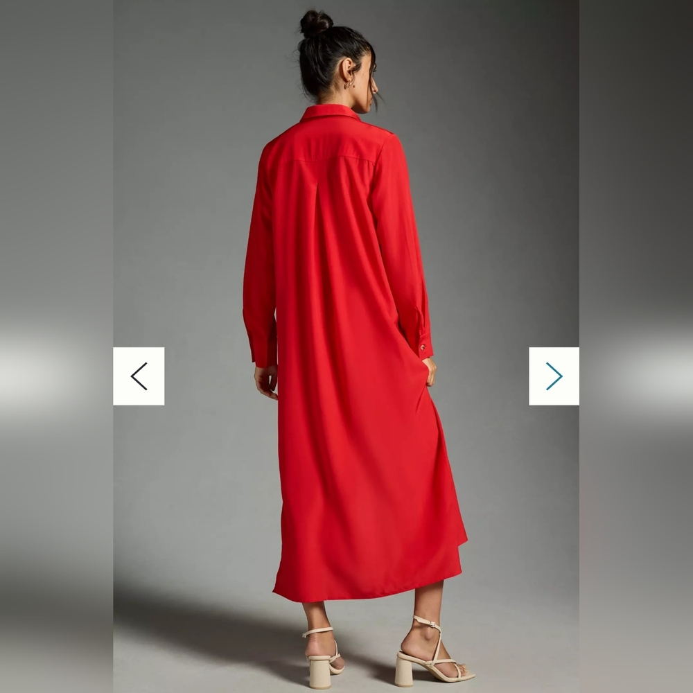 Anthropologie Long-Sleeve Silk Shirt Dress - Picture 3 of 12